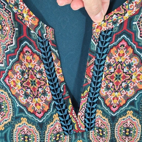 {LOFT} Womens Tapestry Ruffle Split Neck Blouse - Size XL - Picture 7 of 15